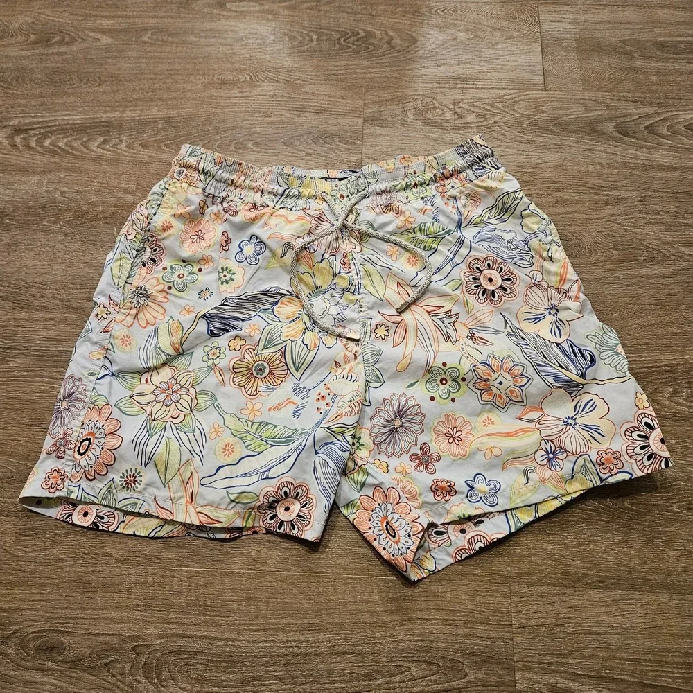 Vilebrequin Mens XL Floral Swim Trunks Multicolor Nylon Lined Drawstring